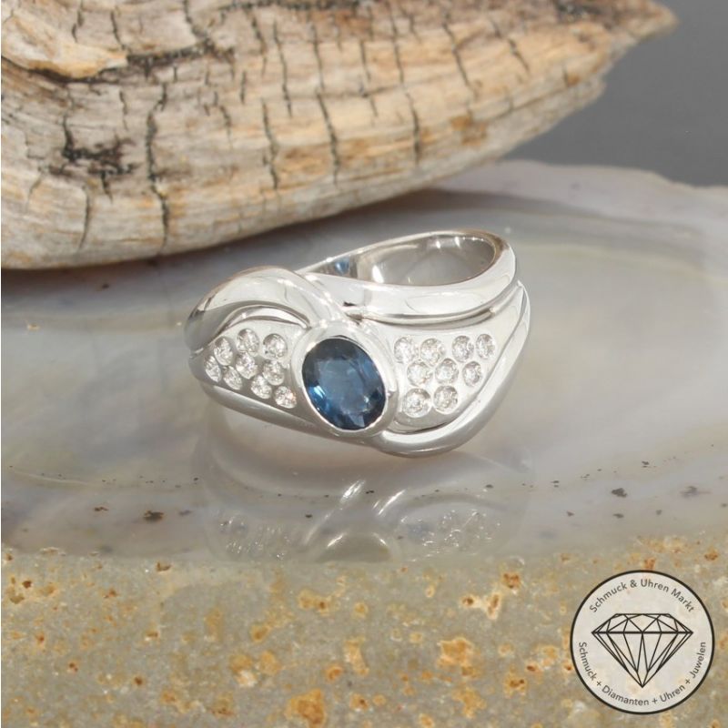Sale! Wert 1400 € Brillant Saphir Ring in 750er 18 K Weißgold - 92295