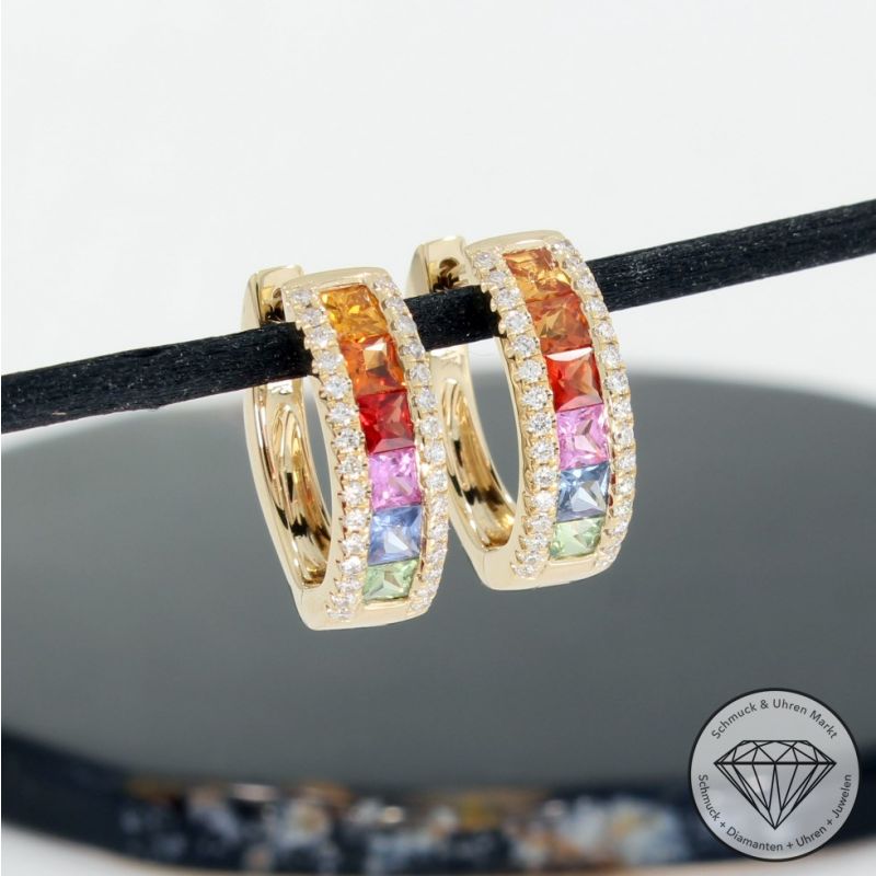 Wert 3090 € Brillant Saphir Creolen in 585er 14 K Gelbgold - H619