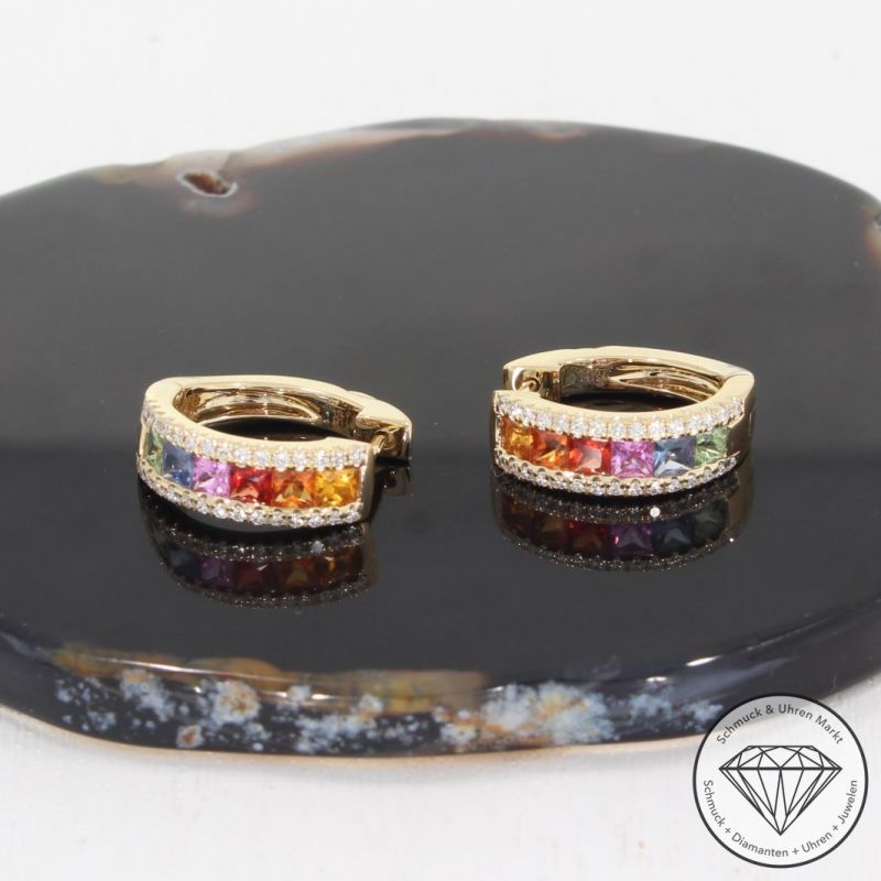 Wert 3090 € Brillant Saphir Creolen in 585er 14 K Gelbgold - H619