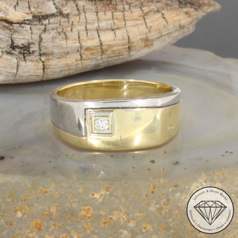 Wert 1590 € Bicolor Solitär Brillant Ring 585er/14 Karat Gelb und Weiß Gold Größe 64 – 92451