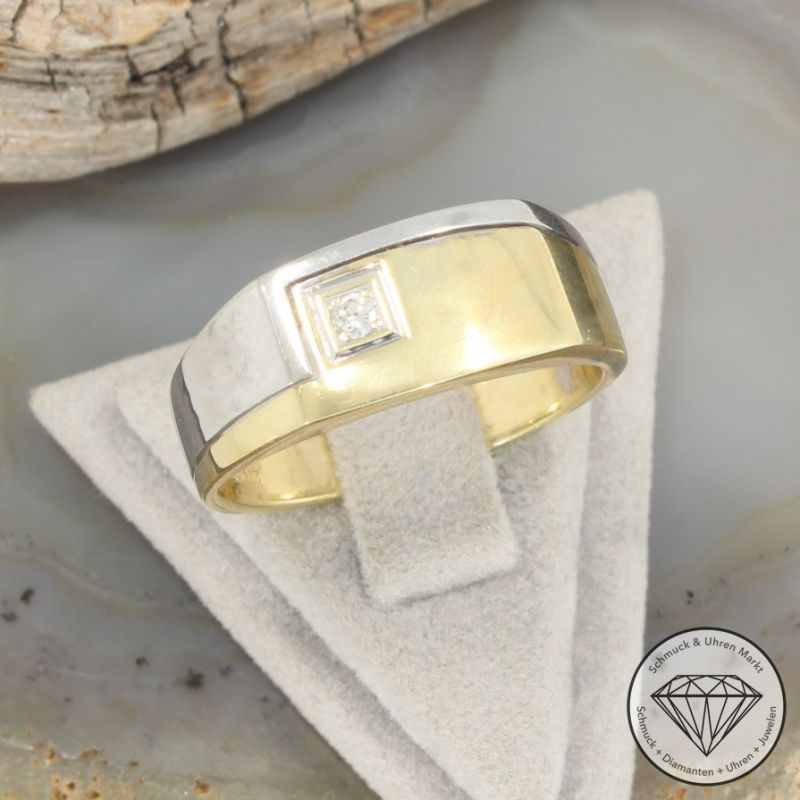 Wert 1590 € Bicolor Solitär Brillant Ring 585er/14 Karat Gelb und Weiß Gold Größe 64 – 92451
