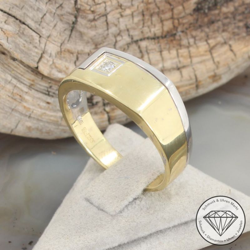 Wert 1590 € Bicolor Solitär Brillant Ring 585er/14 Karat Gelb und Weiß Gold Größe 64 – 92451