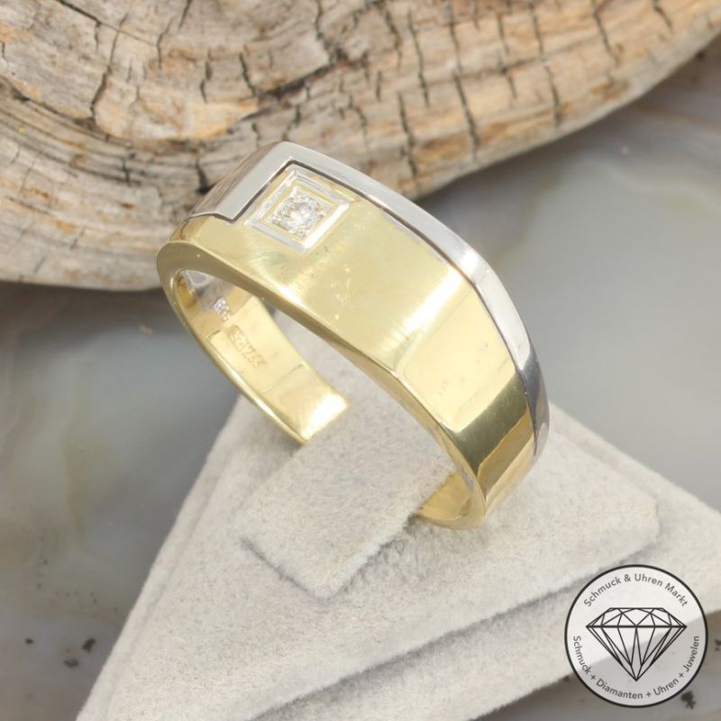 Wert 1590 € Bicolor Solitär Brillant Ring 585er/14 Karat Gelb und Weiß Gold Größe 64 – 92451