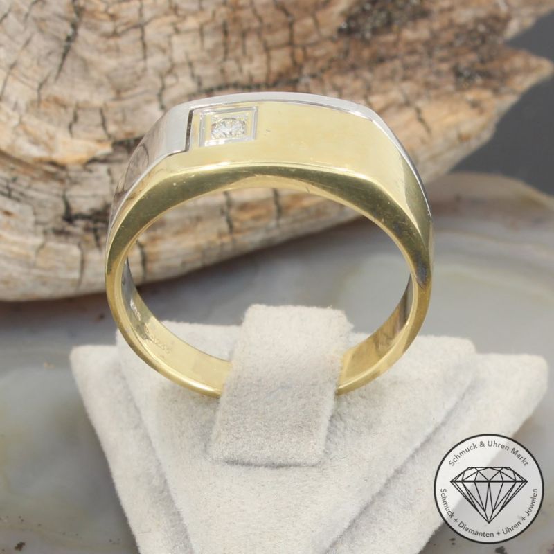 Wert 1590 € Bicolor Solitär Brillant Ring 585er/14 Karat Gelb und Weiß Gold Größe 64 – 92451