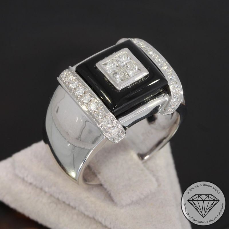 Wert 6920 € Brillant Diamant Onyx Ring in 750er 18 K Weißgold - 92494