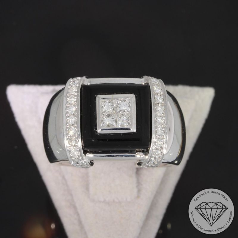Wert 6920 € Brillant Diamant Onyx Ring in 750er 18 K Weißgold - 92494
