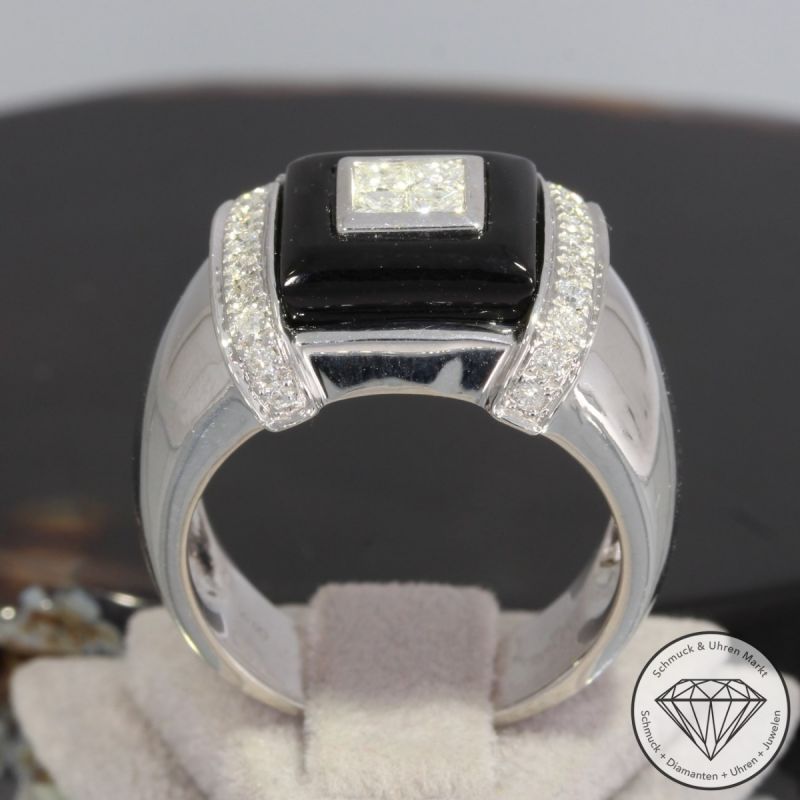 Wert 6920 € Brillant Diamant Onyx Ring in 750er 18 K Weißgold - 92494