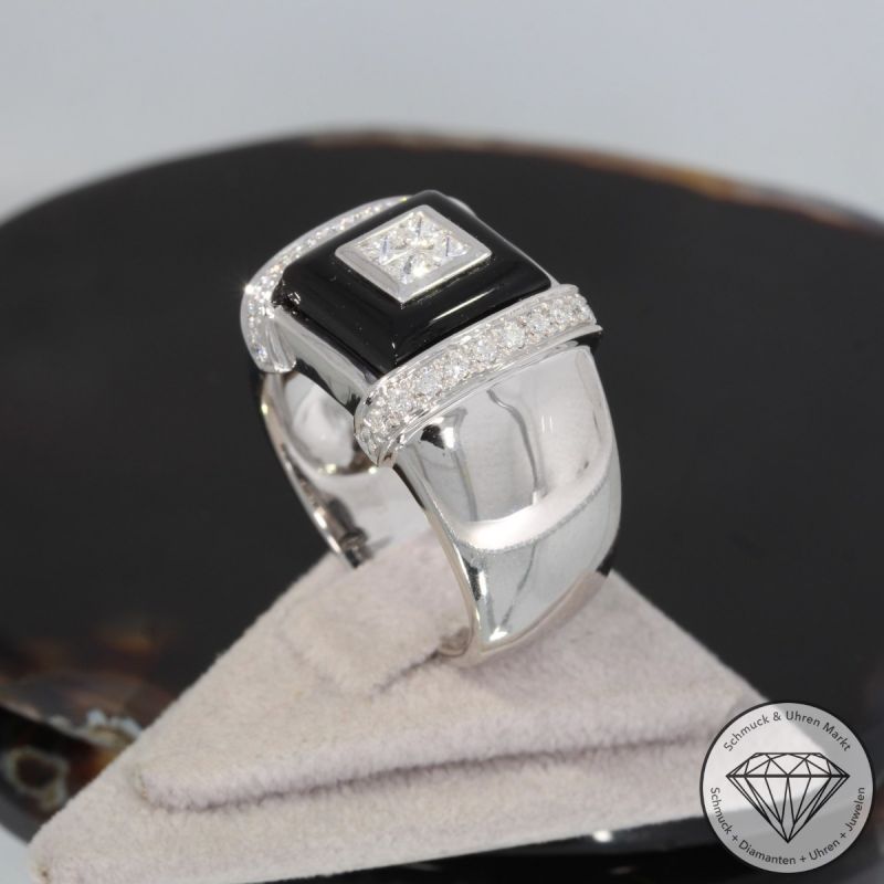 Wert 6920 € Brillant Diamant Onyx Ring in 750er 18 K Weißgold - 92494