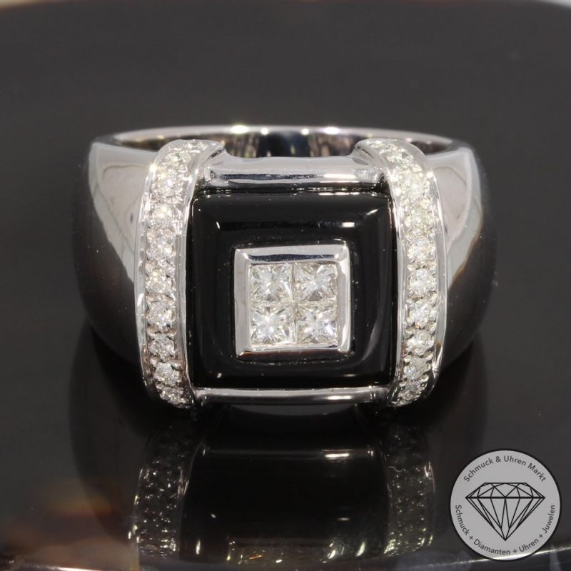 Wert 6920 € Brillant Diamant Onyx Ring in 750er 18 K Weißgold - 92494