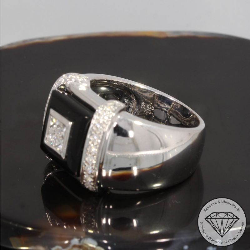 Wert 6920 € Brillant Diamant Onyx Ring in 750er 18 K Weißgold - 92494