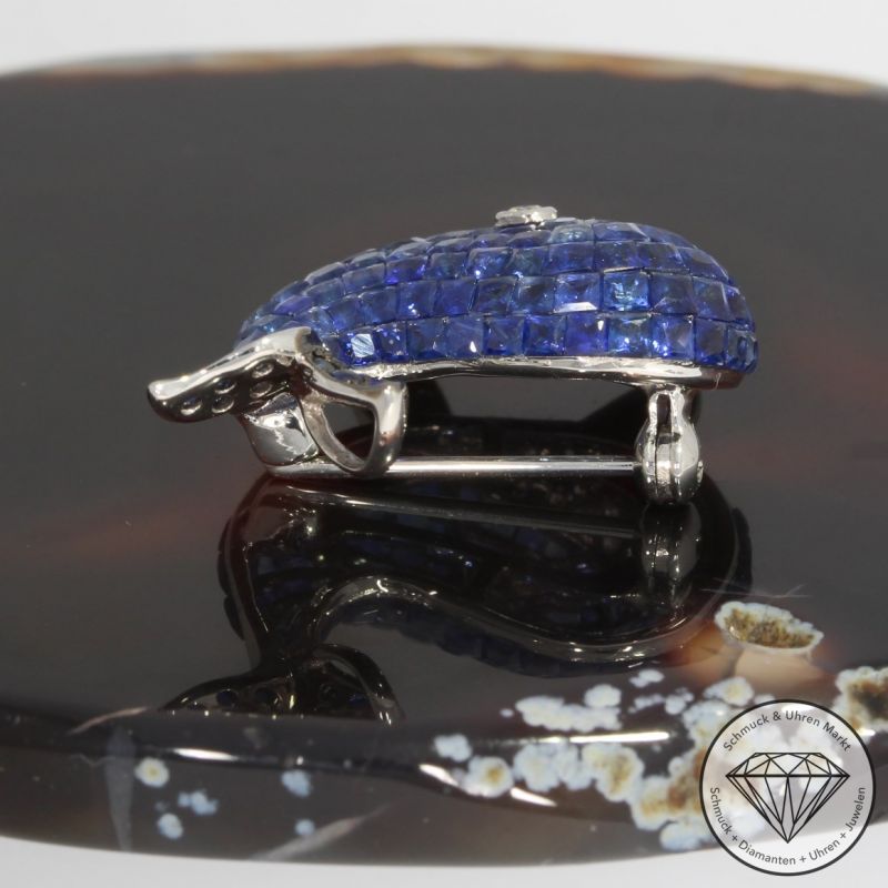 Wert 5350 € Brillant Saphir Anhänger & Brosche Wal in 750er 18 K Weißgold - 92517