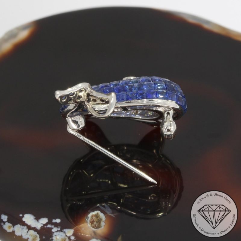 Wert 5350 € Brillant Saphir Anhänger & Brosche Wal in 750er 18 K Weißgold - 92517