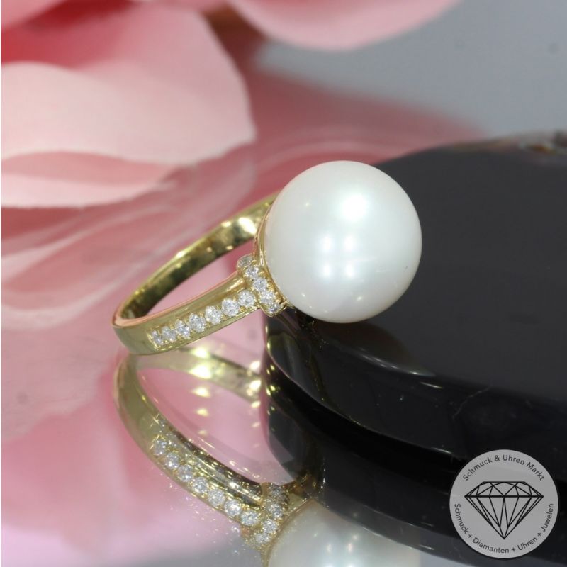 Wert 2050 € Brillant Perl Ring in 750er 18 K Gelbgold - 92524