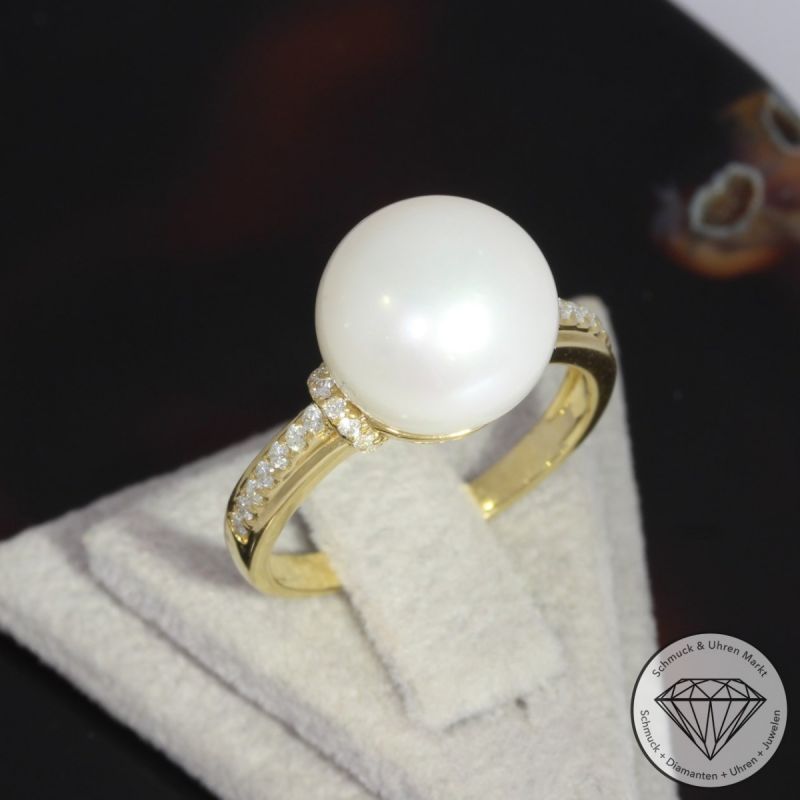 Wert 2050 € Brillant Perl Ring in 750er 18 K Gelbgold - 92524