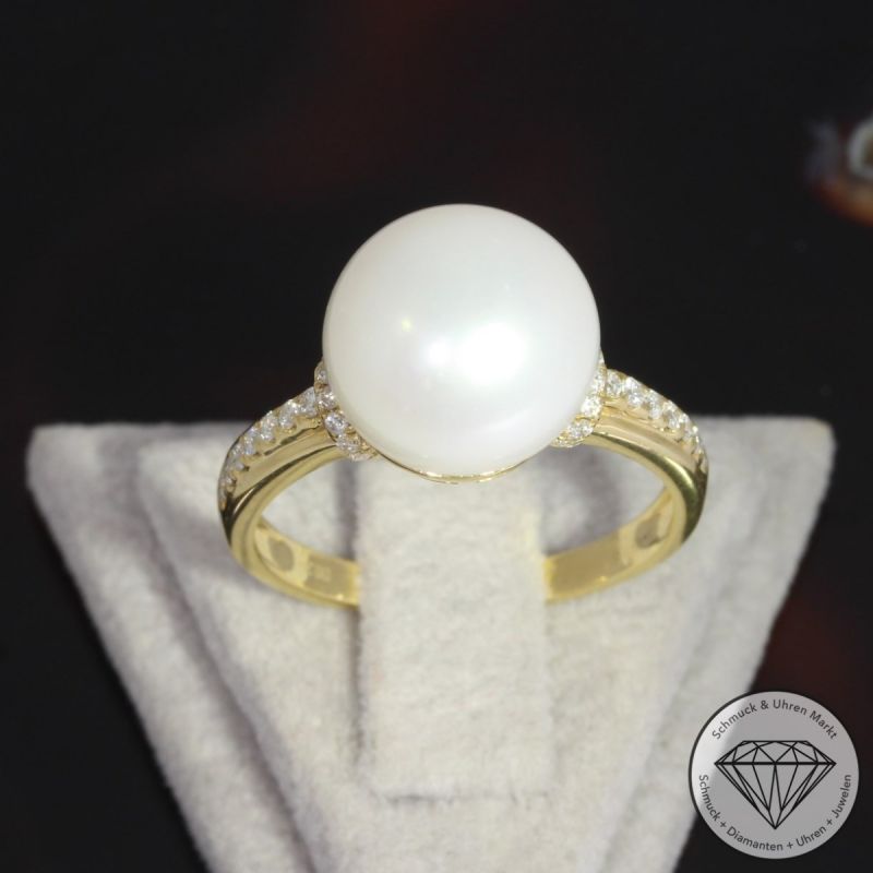 Wert 2050 € Brillant Perl Ring in 750er 18 K Gelbgold - 92524