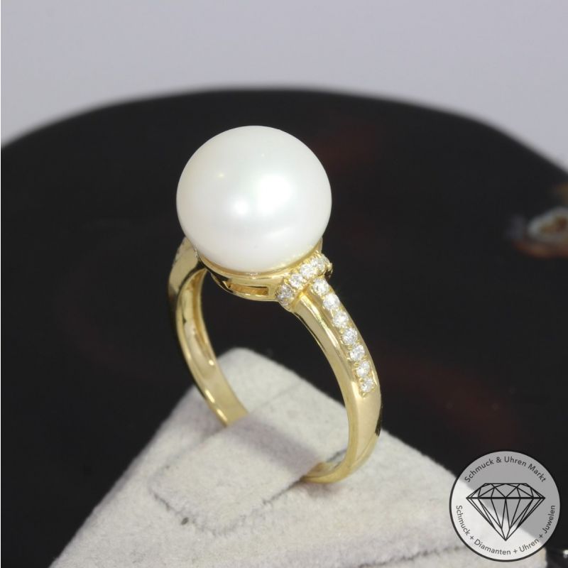 Wert 2050 € Brillant Perl Ring in 750er 18 K Gelbgold - 92524