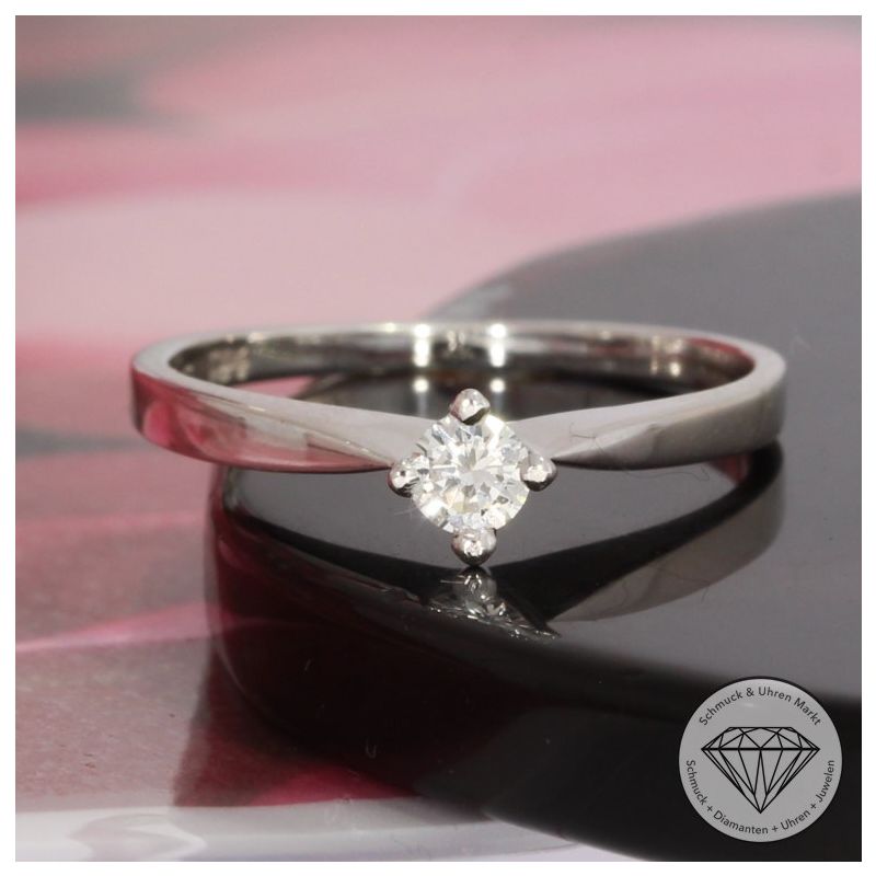 Wert 990 € Solitär Brillant Ring (ca. 0,15 carat) in 585er 14 K Weißgold - 92811