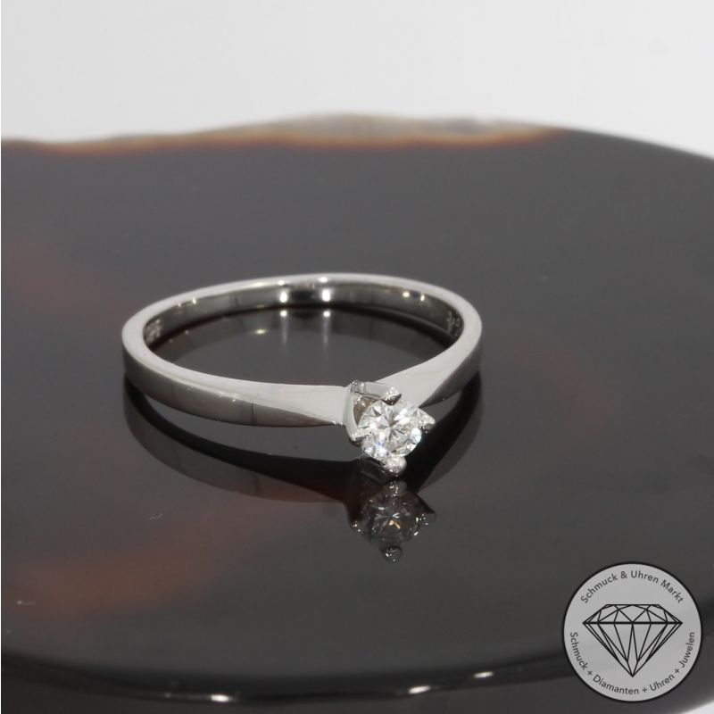 Wert 990 € Solitär Brillant Ring (ca. 0,15 carat) in 585er 14 K Weißgold - 92811