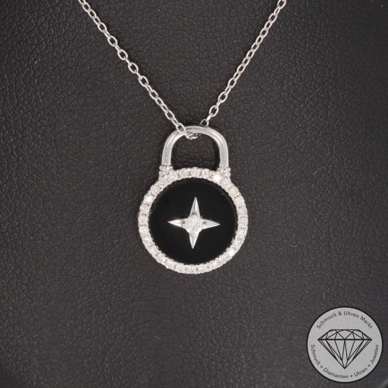 Sale! Wert 1490 € Brillant Onyx Anhänger mit Kette in 585er 14 K Weißgold - 92855