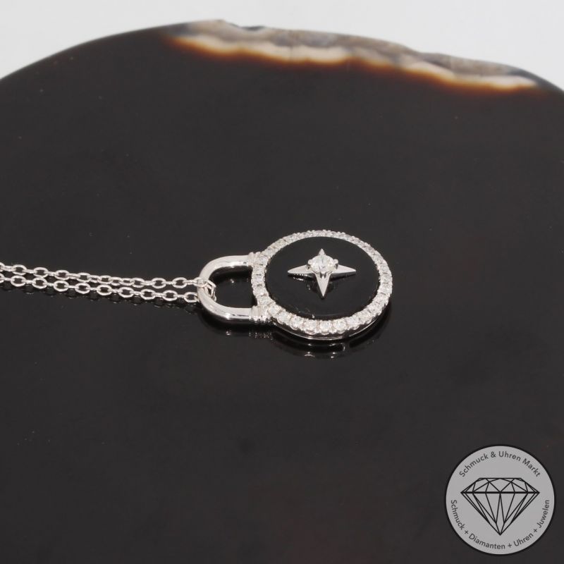 Sale! Wert 1490 € Brillant Onyx Anhänger mit Kette in 585er 14 K Weißgold - 92855