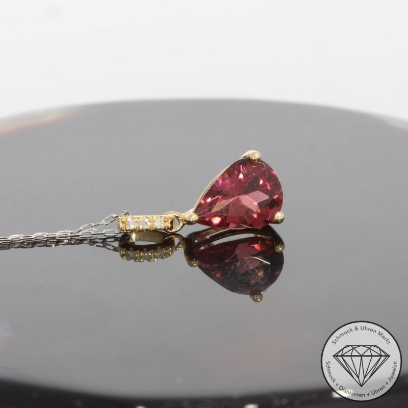 Sale! Wert 890 € Brillant Turmalin Anhänger mit Kette in 900er Platin & 750er 18 K Gelbgold - 92865