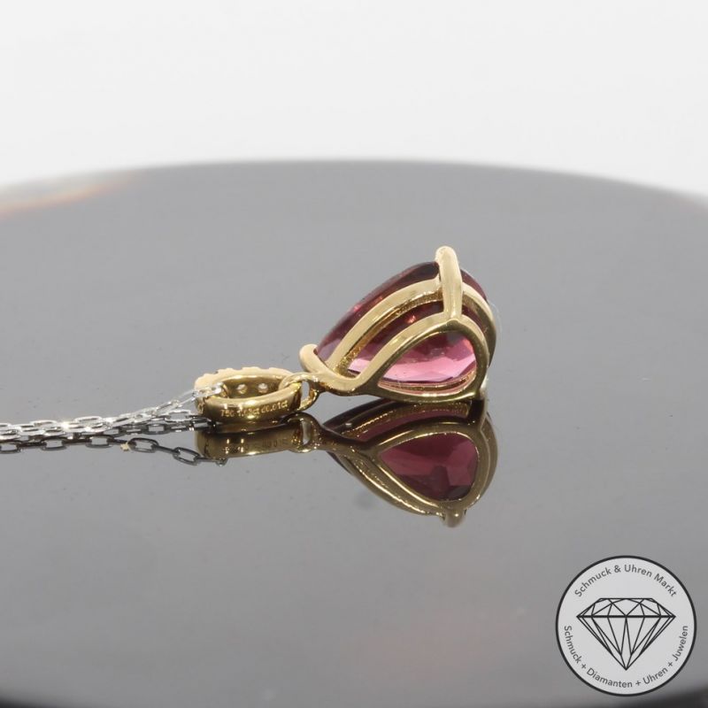 Sale! Wert 890 € Brillant Turmalin Anhänger mit Kette in 900er Platin & 750er 18 K Gelbgold - 92865