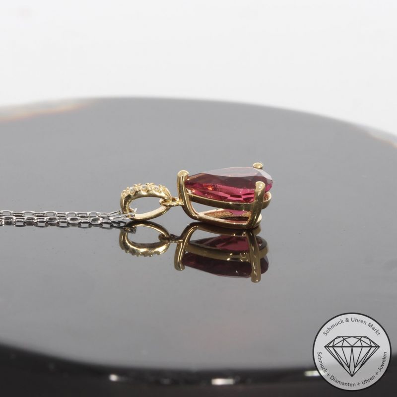 Sale! Wert 890 € Brillant Turmalin Anhänger mit Kette in 900er Platin & 750er 18 K Gelbgold - 92865