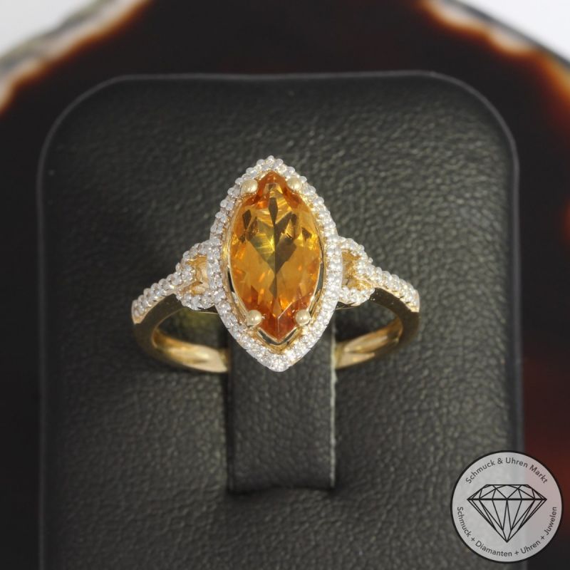 Wert 2150 € Brillant Citrin Ring in 585er 14 K Gelbgold - H1681