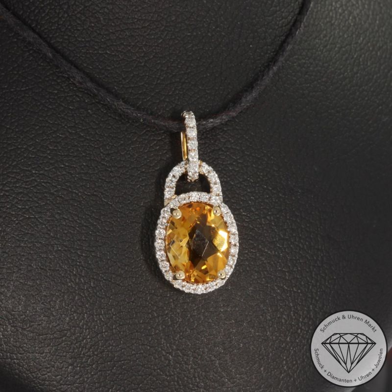 Wert 1250 € Brillant Citrin Anhänger in 585er 14 K Gelbgold - H1689