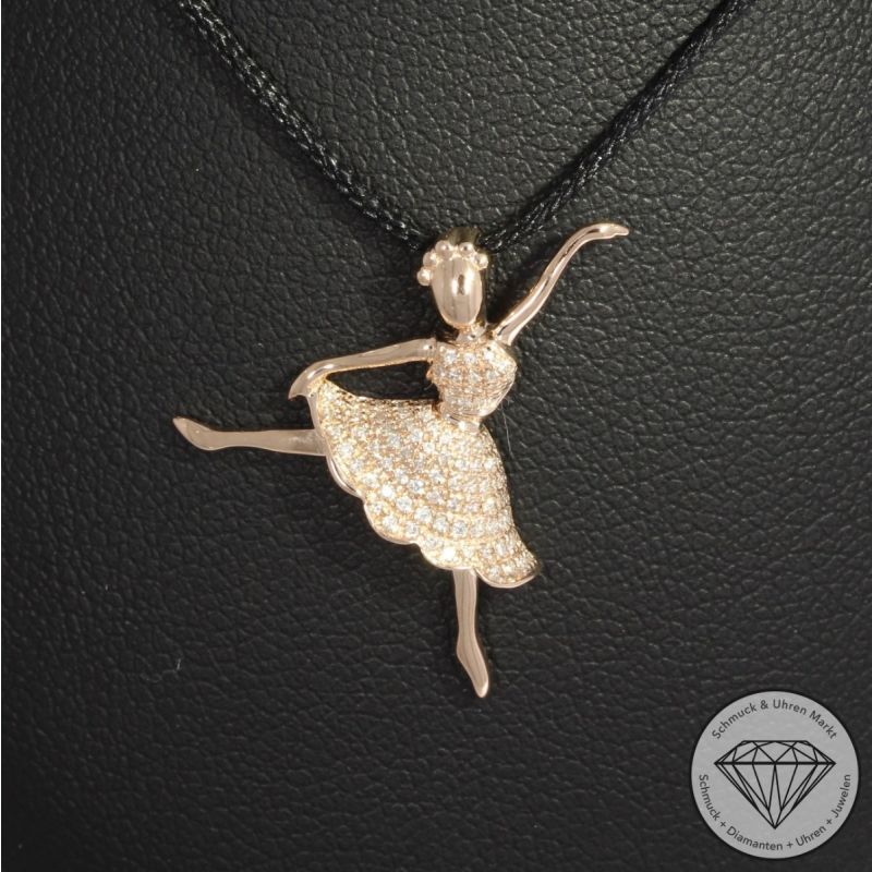 Wert 1050 € Brillant Anhänger Ballerina (0,12 carat) in 585er 14 K Roségold - H1706