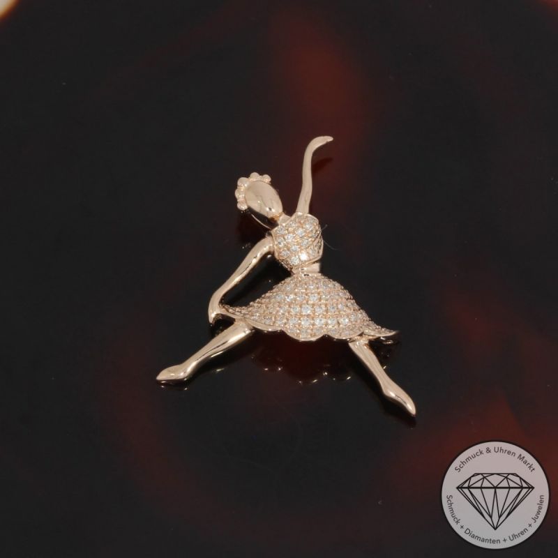 Wert 1050 € Brillant Anhänger Ballerina (0,12 carat) in 585er 14 K Roségold - H1706