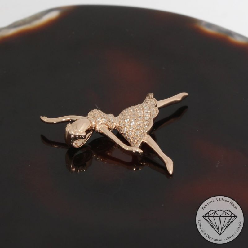 Wert 1050 € Brillant Anhänger Ballerina (0,12 carat) in 585er 14 K Roségold - H1706
