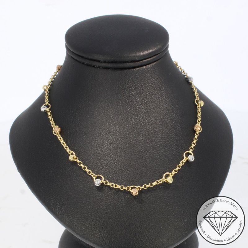 Wert 1350 € Tricolor Kugel Collier in 585er 14 K Gold - 93105