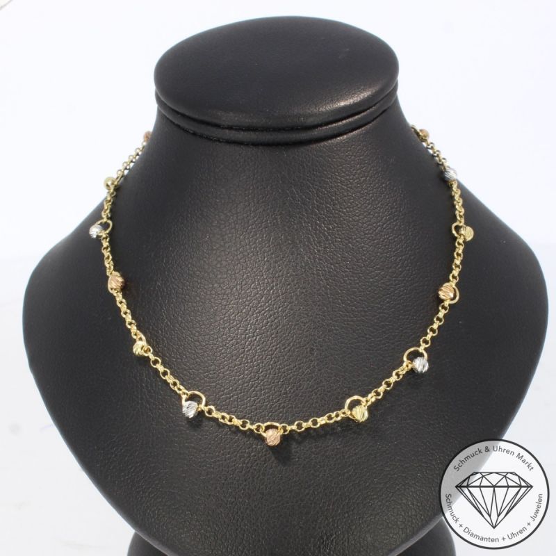 Wert 1350 € Tricolor Kugel Collier in 585er 14 K Gold - 93105