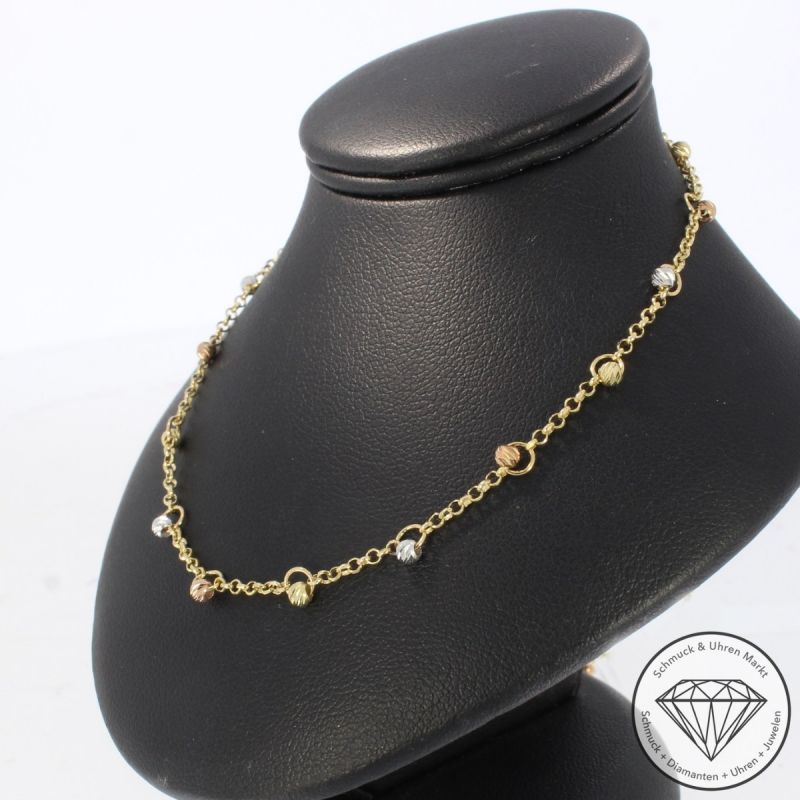 Wert 1350 € Tricolor Kugel Collier in 585er 14 K Gold - 93105