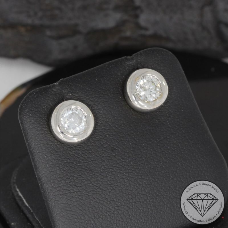 Wert 5850 € Bicolor Solitär Brillant Ohrringe (ca. 1,00 carat) in 750er 18 K Gold - 93283