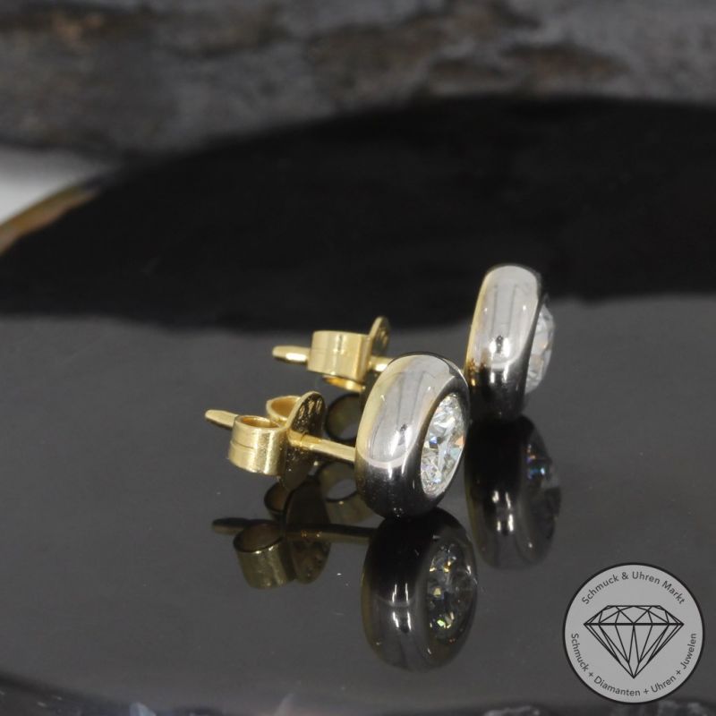 Wert 5850 € Bicolor Solitär Brillant Ohrringe (ca. 1,00 carat) in 750er 18 K Gold - 93283