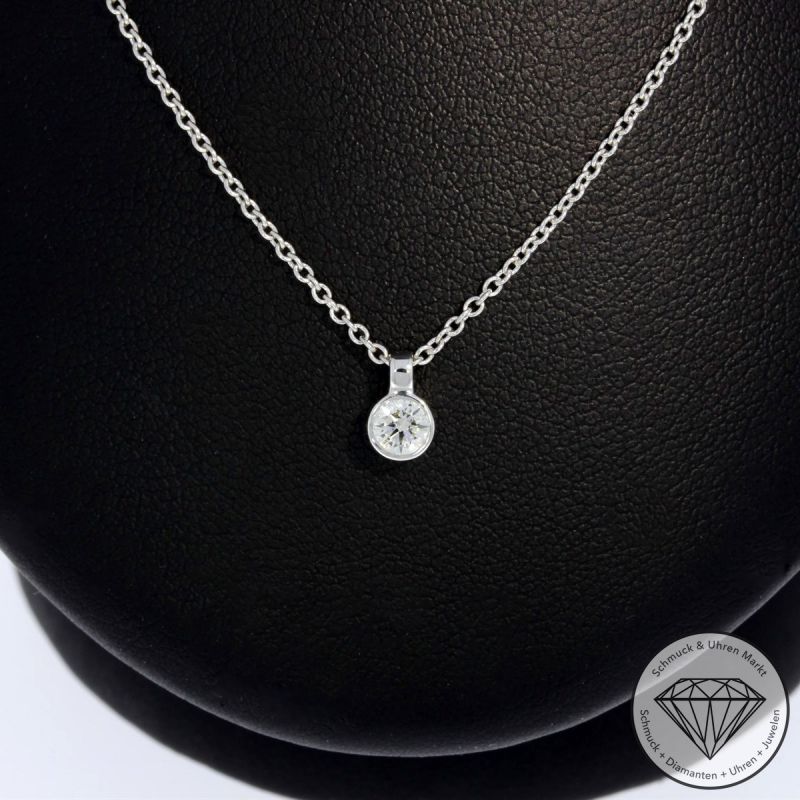 Wert 1260 € Solitär Brillant Anhänger & Kette in 585er 14 K Weißgold - H545