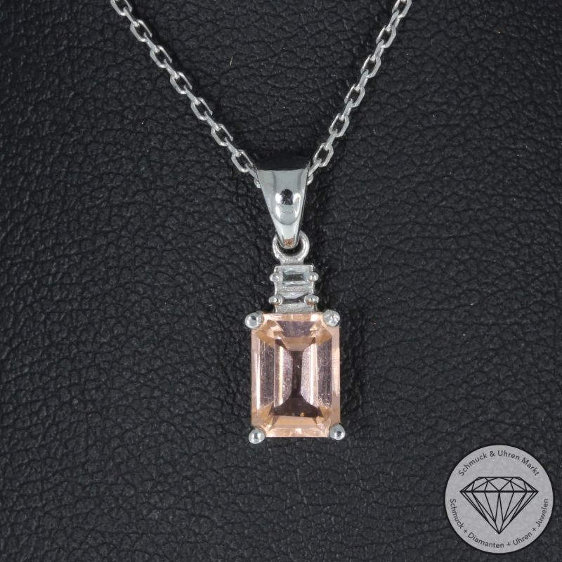 Wert 950 € Diamant Morganit Anhänger mit Kette in 585er 14 K Weißgold - 93442