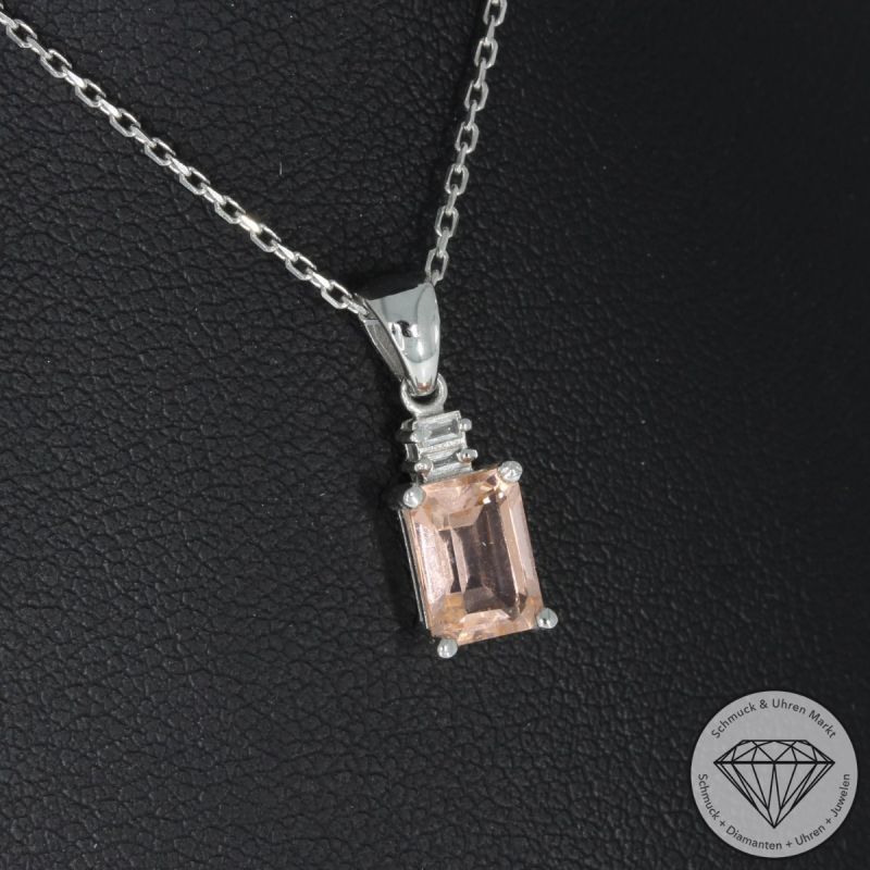 Wert 950 € Diamant Morganit Anhänger mit Kette in 585er 14 K Weißgold - 93442
