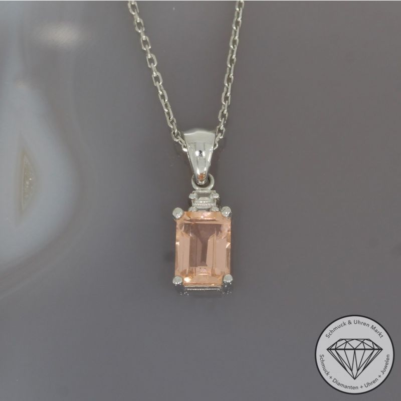 Wert 950 € Diamant Morganit Anhänger mit Kette in 585er 14 K Weißgold - 93442