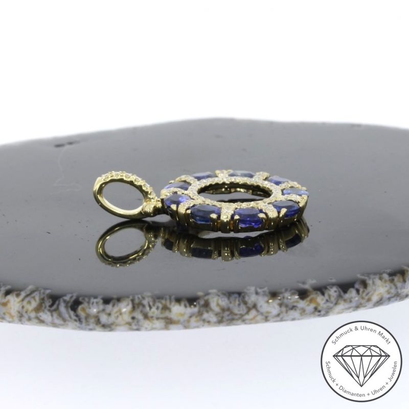 Wert 2390 € Brillant Saphir Anhänger in 585er 14 K Gelbgold - H1838