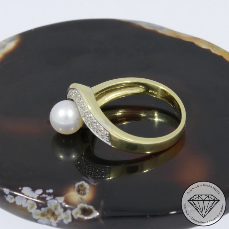 Wert 1650 € Brillant Perl Ring in 585er 14 K Gelbgold - 93506
