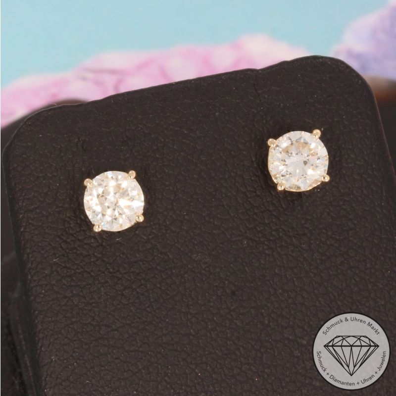 Wert 3950 € Solitär Brillant Ohrringe (1,00 carat) in 585er 14 K Gelbgold - H1718