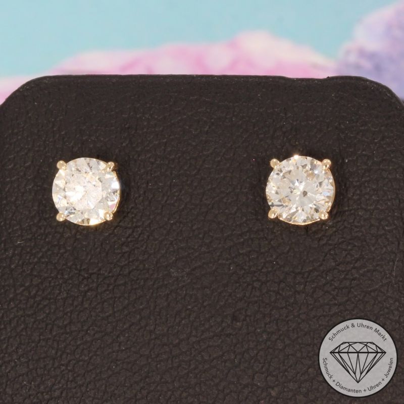 Wert 3950 € Solitär Brillant Ohrringe (1,00 carat) in 585er 14 K Gelbgold - H1718