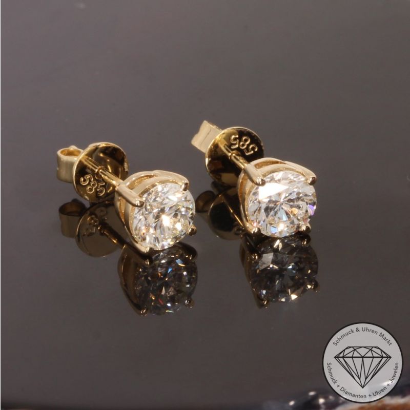 Wert 3950 € Solitär Brillant Ohrringe (1,00 carat) in 585er 14 K Gelbgold - H1718