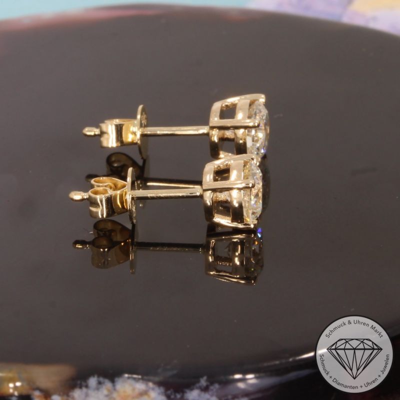 Wert 3950 € Solitär Brillant Ohrringe (1,00 carat) in 585er 14 K Gelbgold - H1718