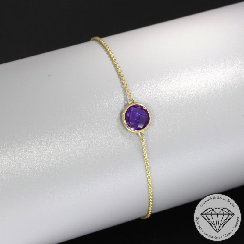 Wert 690 € Amethyst Armband (1,13 carat) in 585er 14 K Gelbgold - H938
