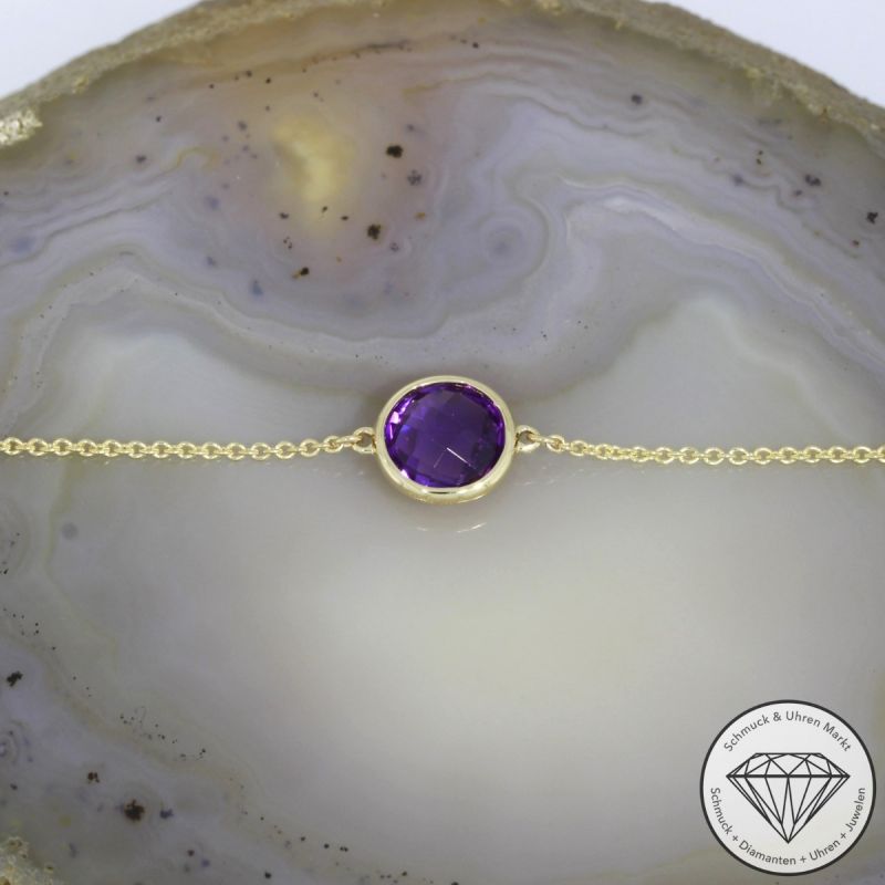 Wert 690 € Amethyst Armband (1,13 carat) in 585er 14 K Gelbgold - H938