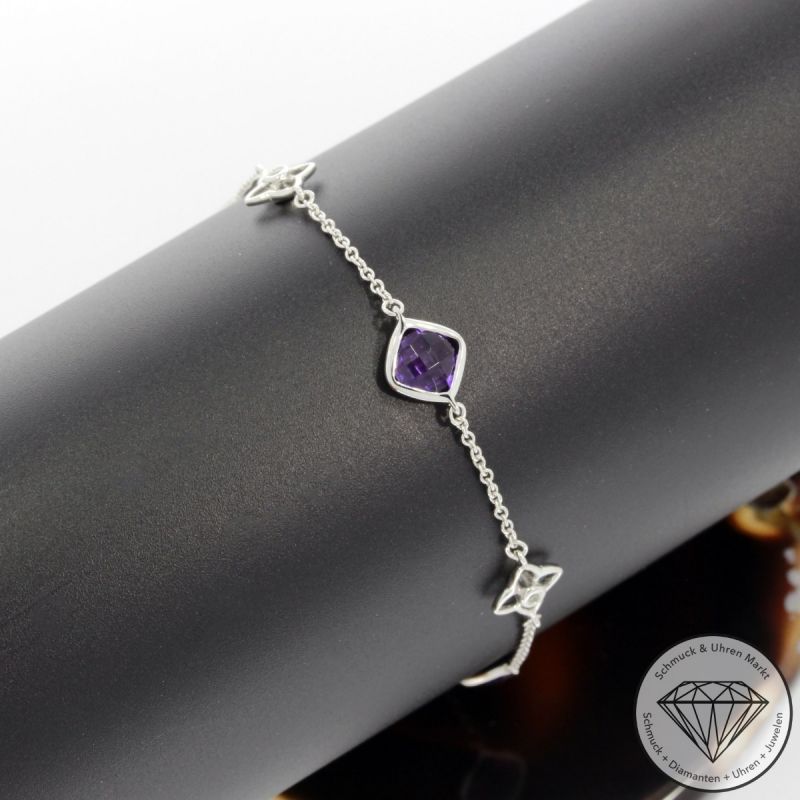 Wert 1280 € Brillant Amethyst Armband in 585er 14 K Weißgold - H977